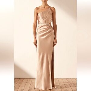 Shona Joy La Lune One Shoulder Satin Maxi Dress Desert Rose 6